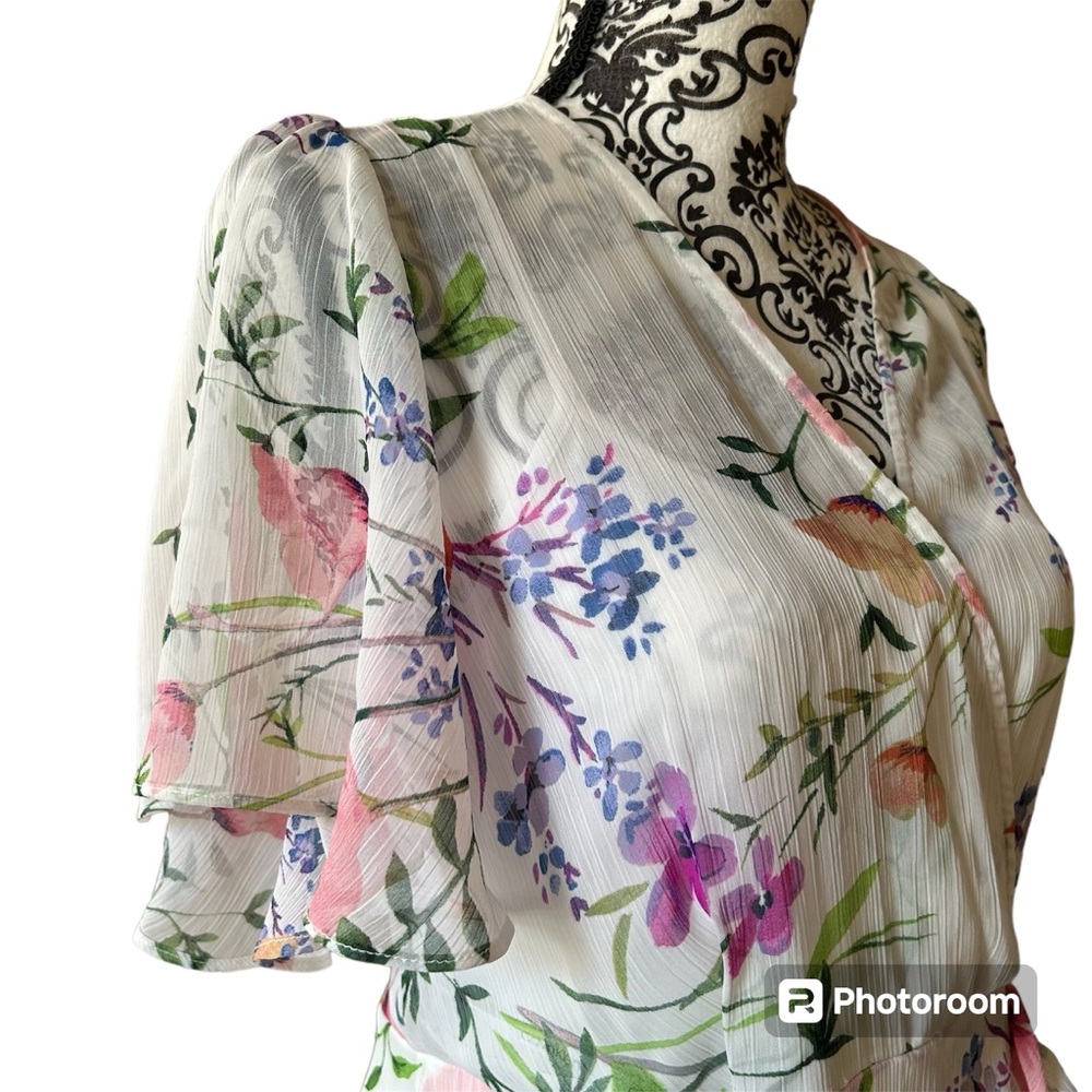 Calvin Klein Floral High-Low Faux Wrap Dress - Picture 3 of 12